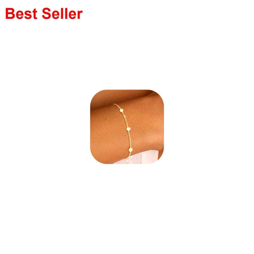 14K Gold Plated Dainty Stackable Charm Bracelet with Lobster Clasp